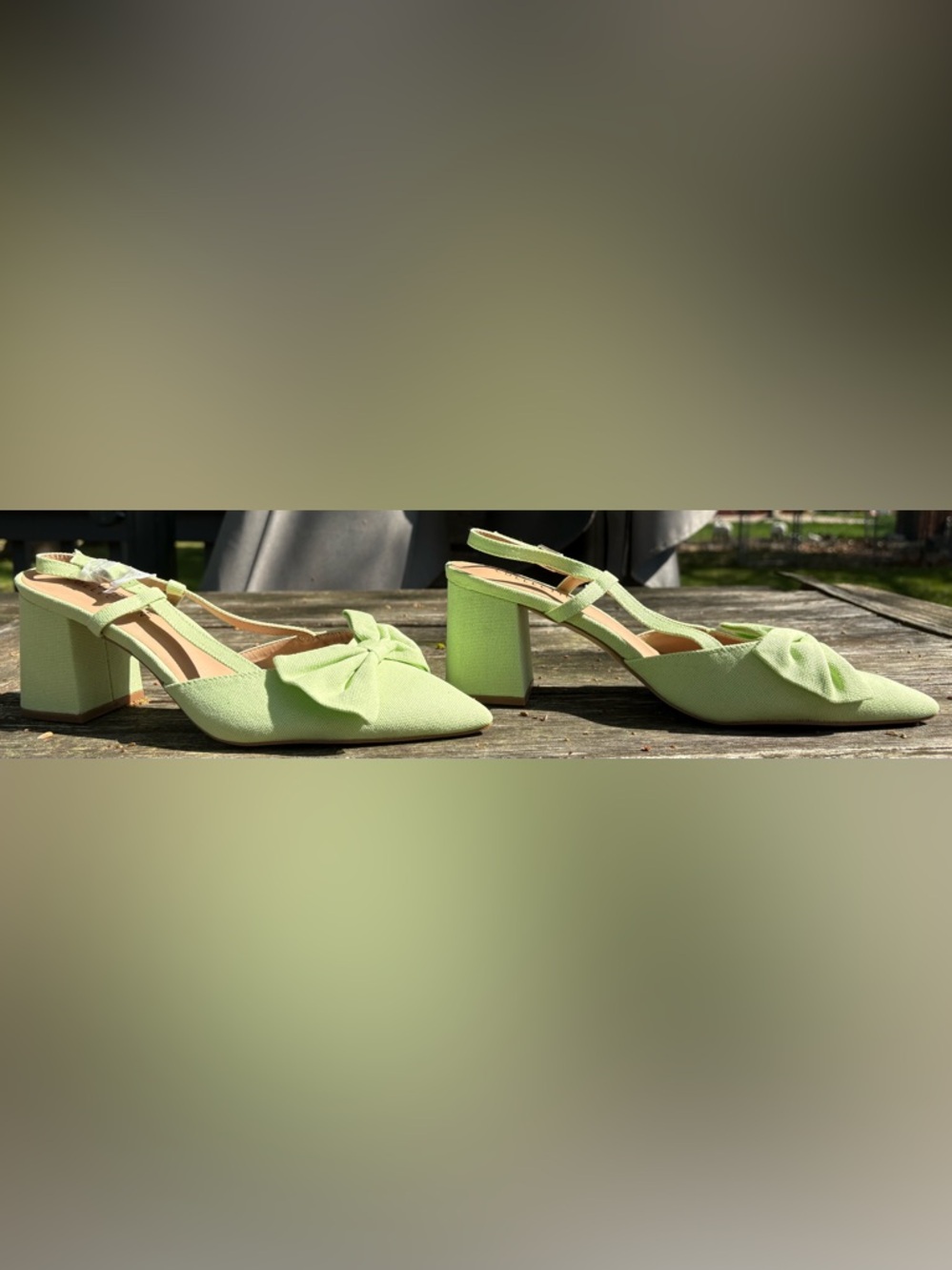 NWOT-Journee Collection Women’s Pointed Toe Bow Slingback Heels - Light Green - Picture 2 of 6